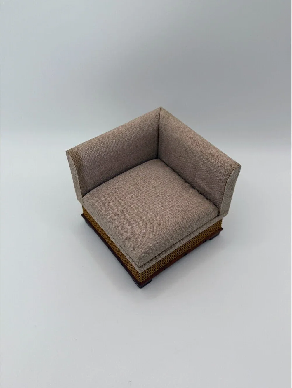 1:6 Scale Vintage Dollhouse Corner Chair Sectional Sofa Rattan Cane Base Wood